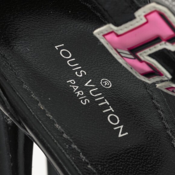 Louis Vuitton Black Leather LV Patch Sandals - Picture 9 of 10